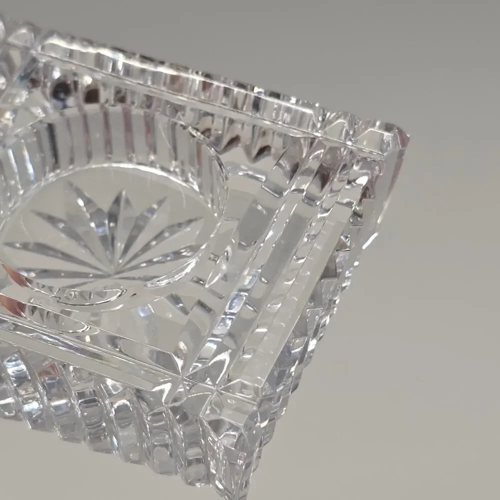 Signed Waterford Crystal Square Trinket Dish or Desk Clock Insert 3